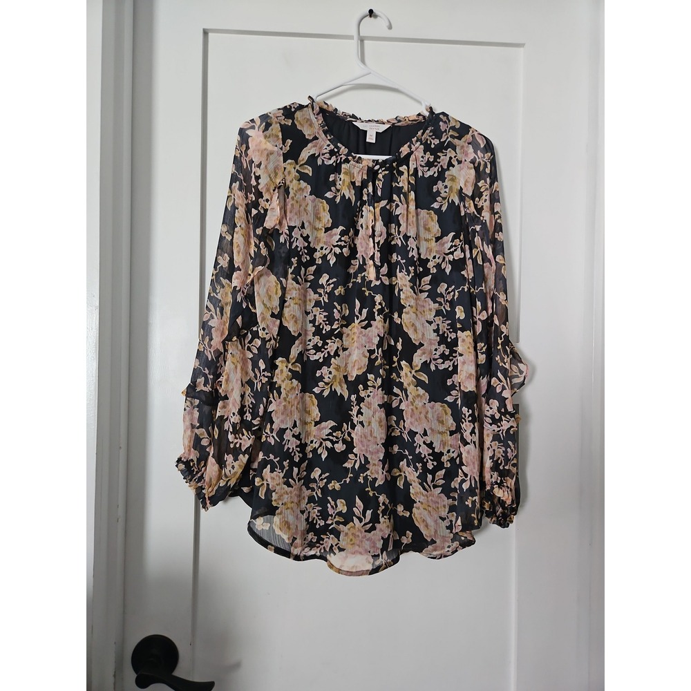 LC Lauren Conrad Boho Floral Blouse Medium Sheer Sleeves Lined Romatic Medium